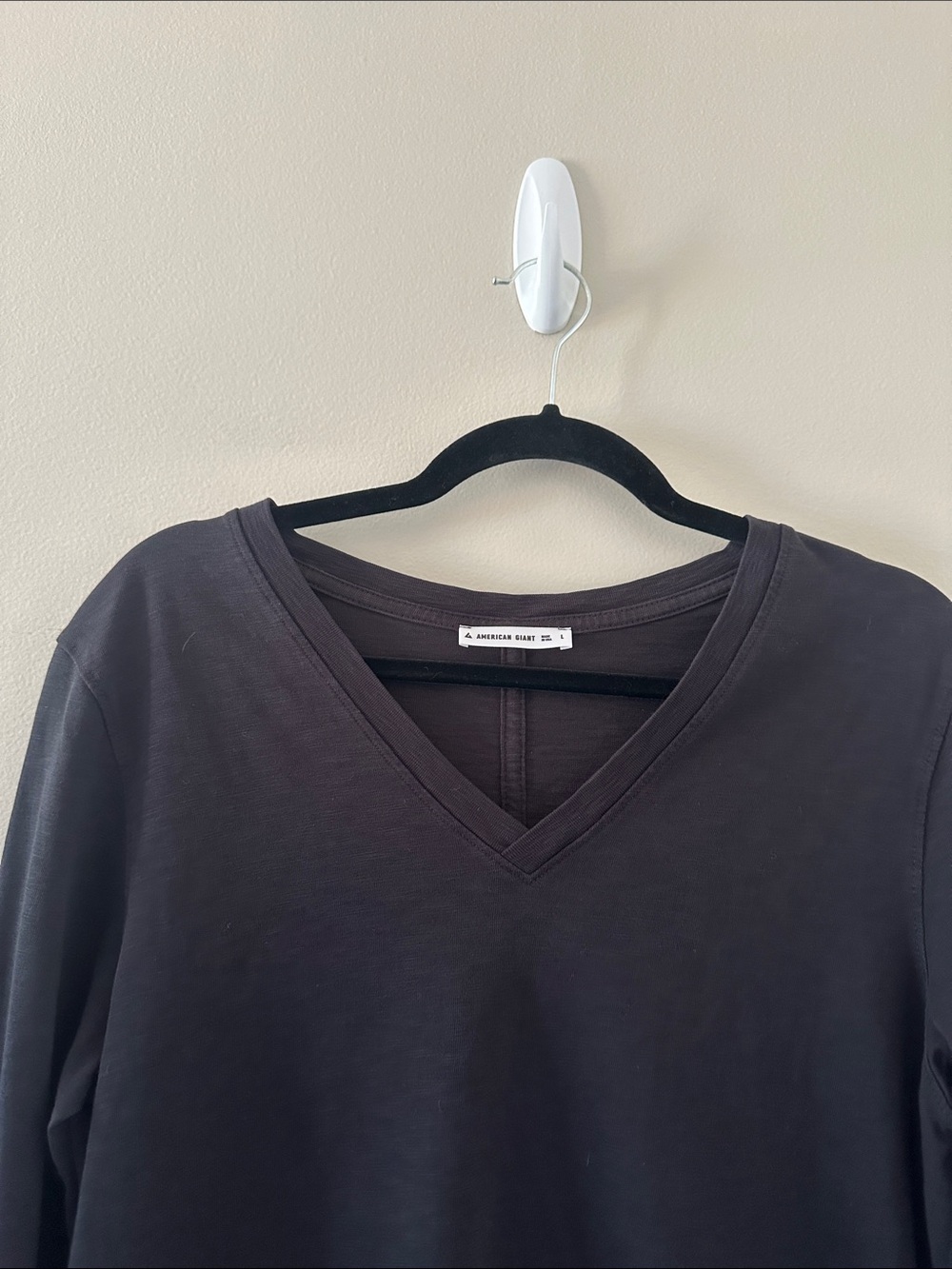 American Giant Womens Premium Slub Long Sleeve V-Neck Black T-Shirt Top Sz Large - Picture 6 of 9